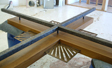 Harps crossing Church cross fabrication White oak, steel,  metal coated bronze and water jet aluminum