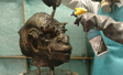 Chemical acid patina application to bronze sculpture